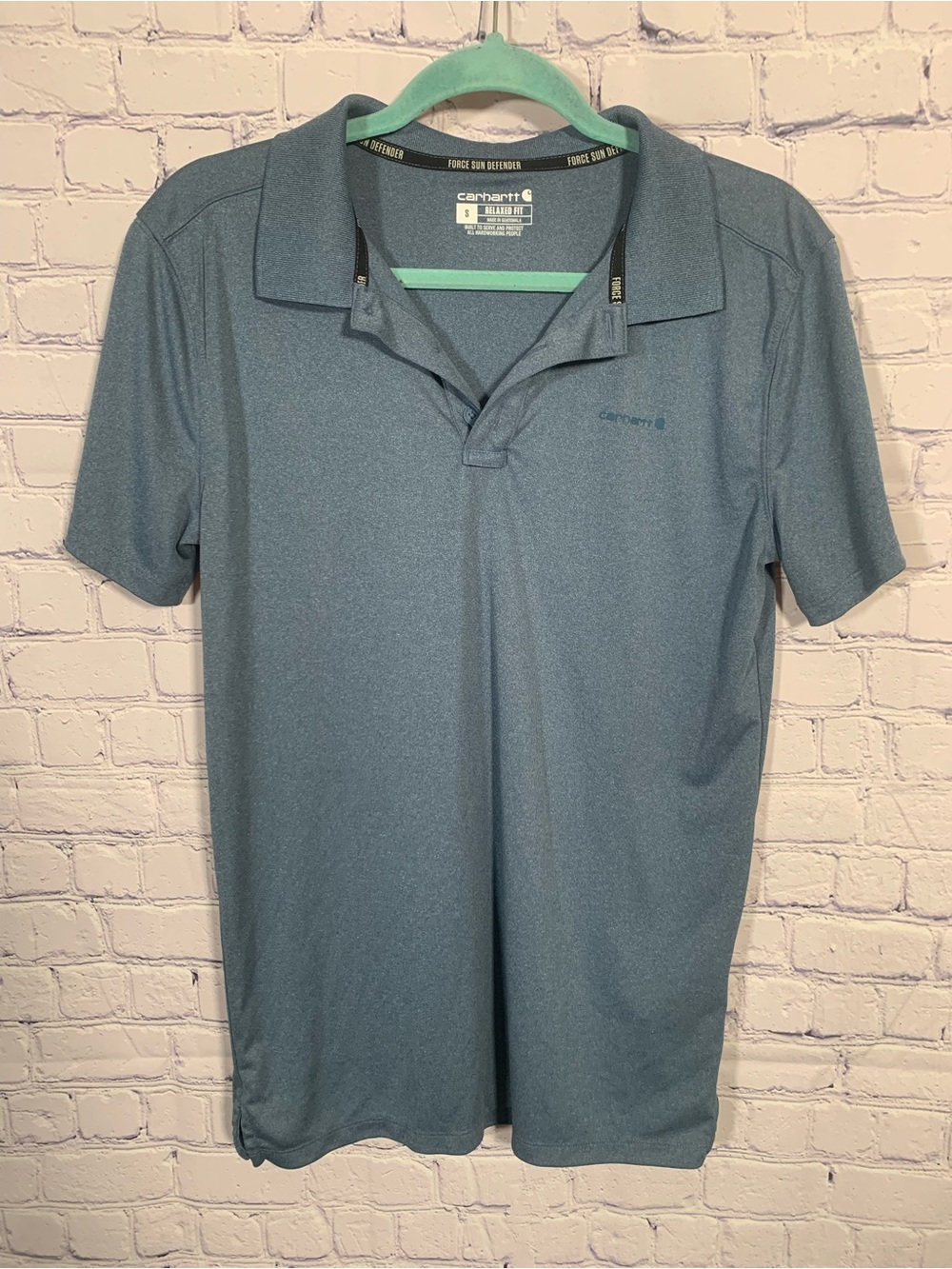 Carhartt Force Sun Defender Relaxed Fit Polo Blue Sz S Stretch Golf Prep Casual